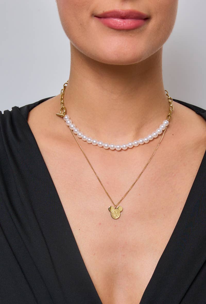 Collier double avec perles en acier inoxydable 224AQ26
