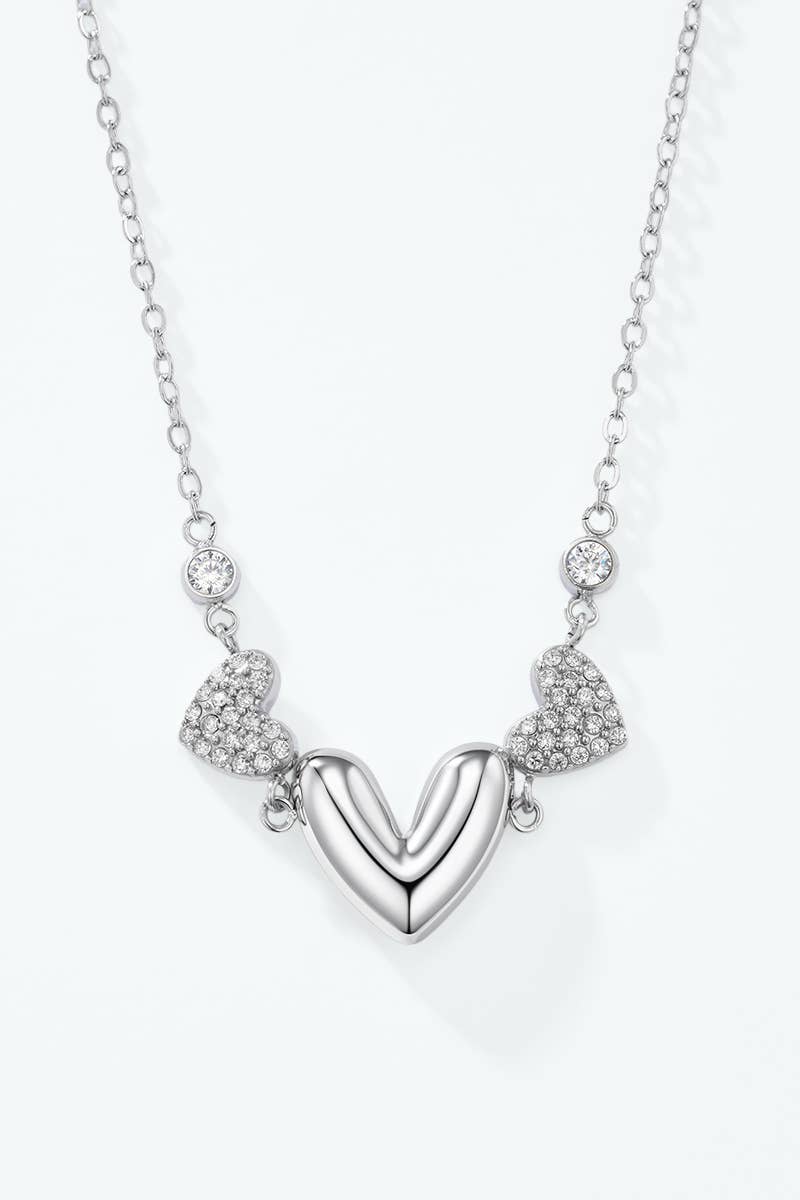 Collier triple cœurs et zircons en acier inoxydable 224AQ373