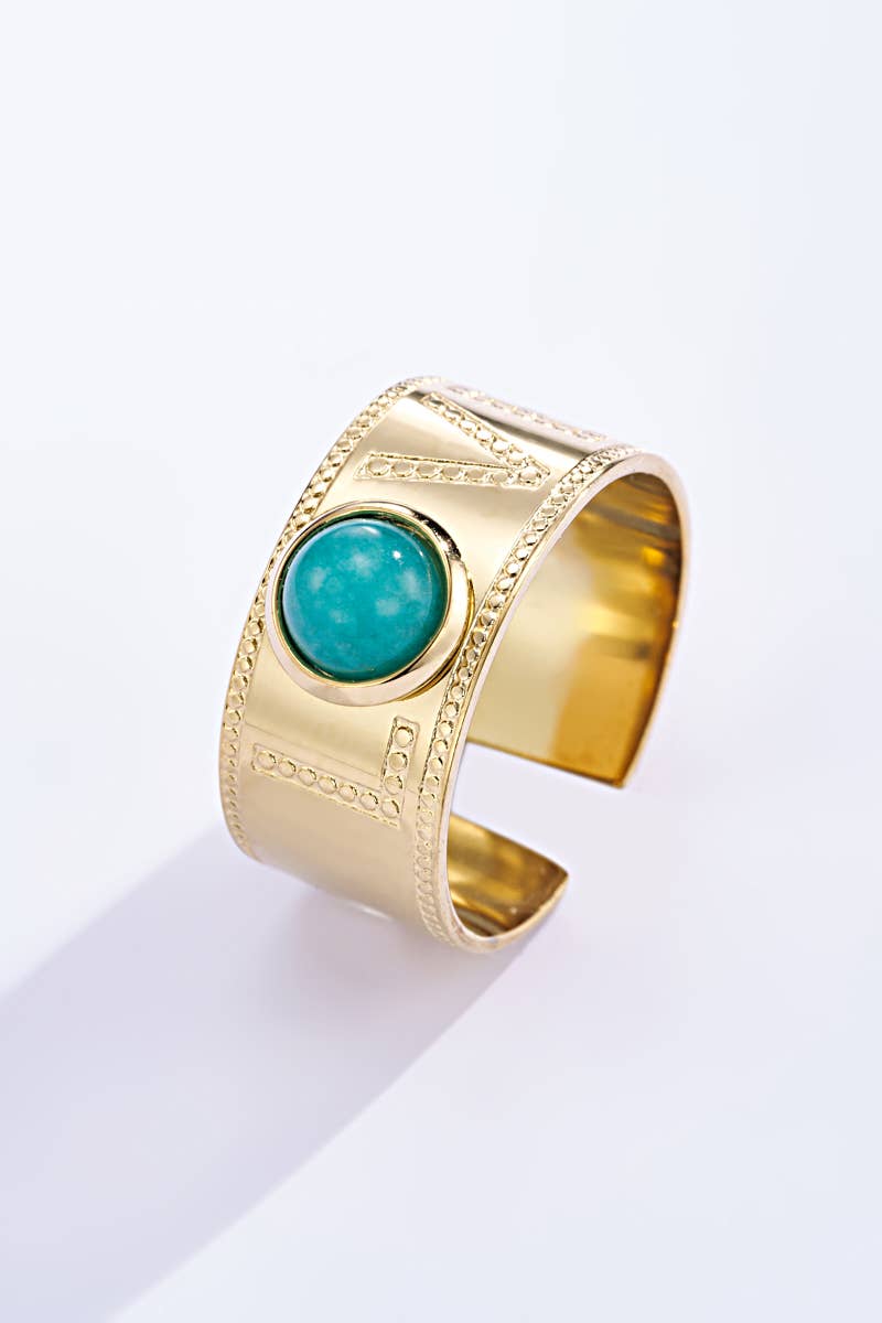 Bague avec pierre coloré en acier inoxydable 424RX101