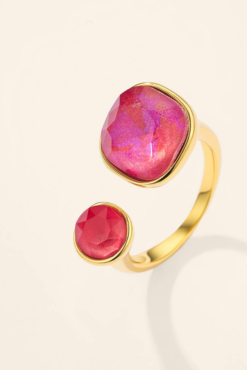 Stainless steel fuchsia zirconia duo ring 424AQ389