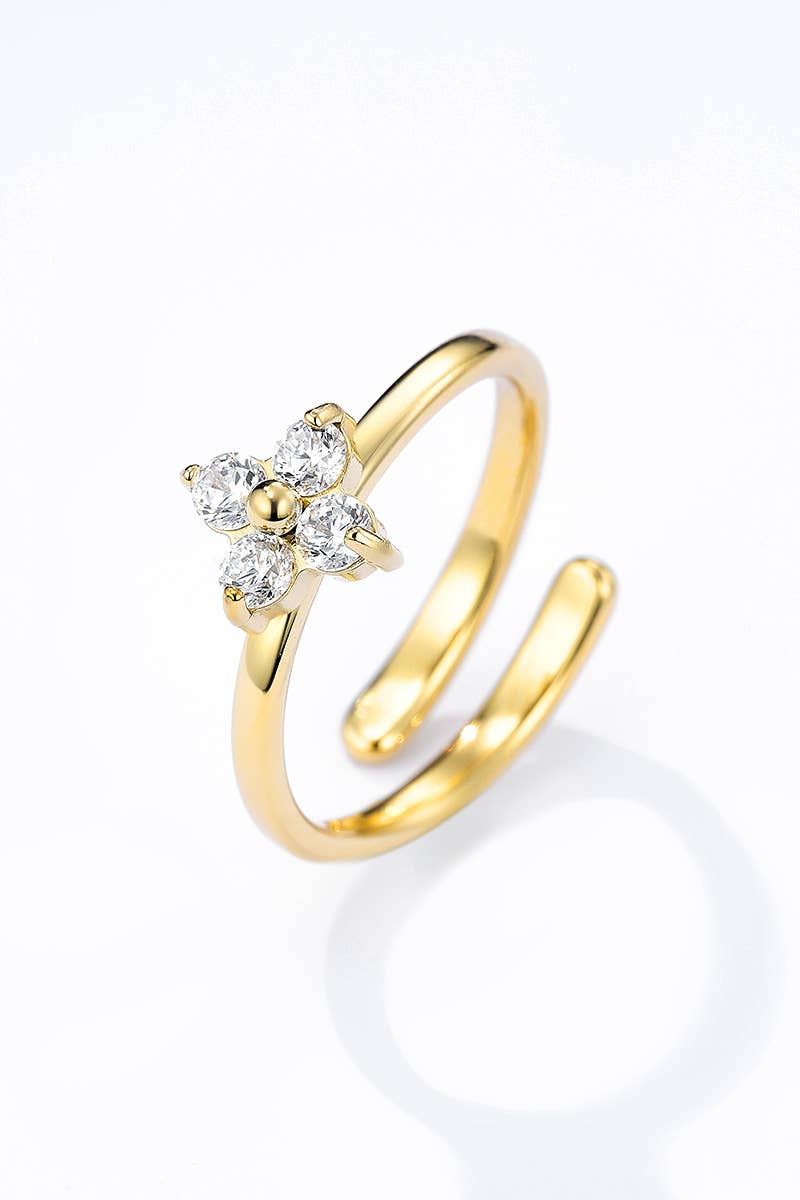 Stainless steel rhinestone clover ring 424AQ131