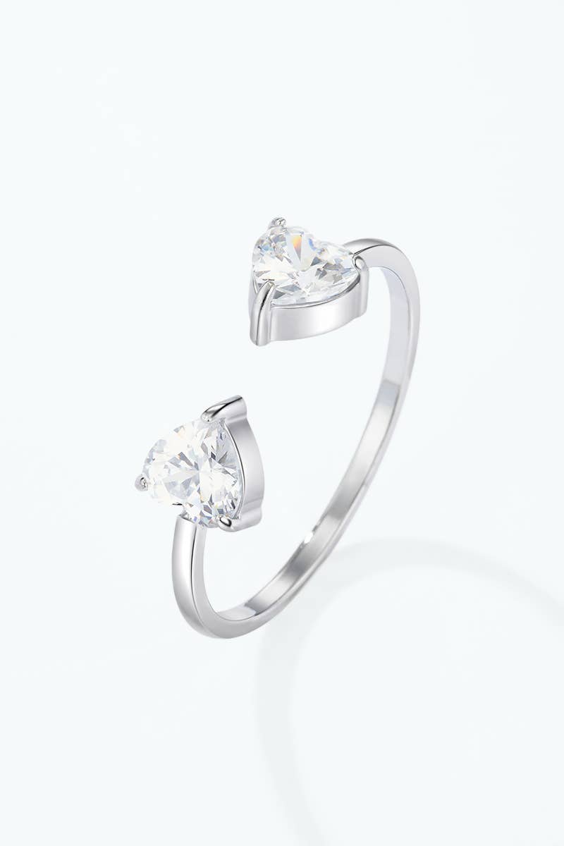 Bague Toi & Moi à zircons cœur en acier inoxydable 424AQ532