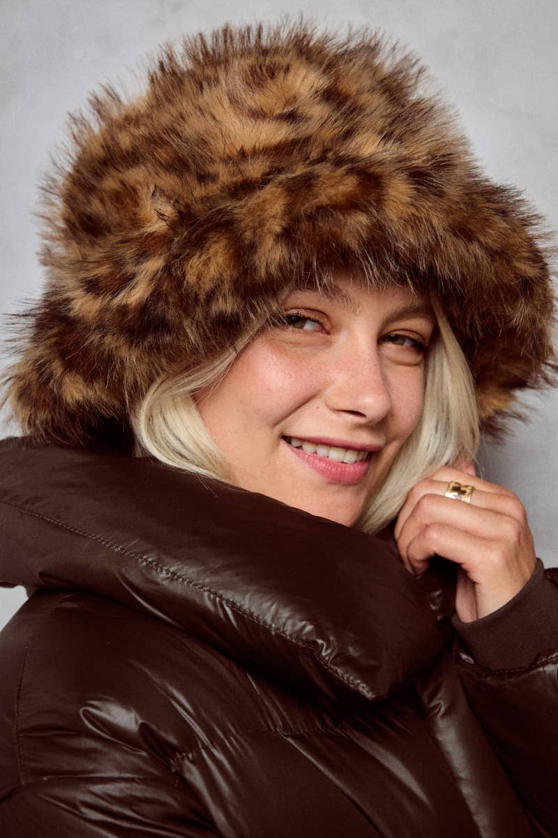 Leopard faux fur bucket hat MJ211SD