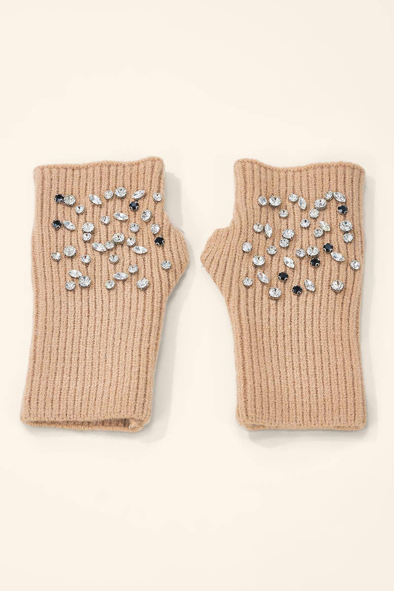 Rhinestone-knitted mitten MT205SD
