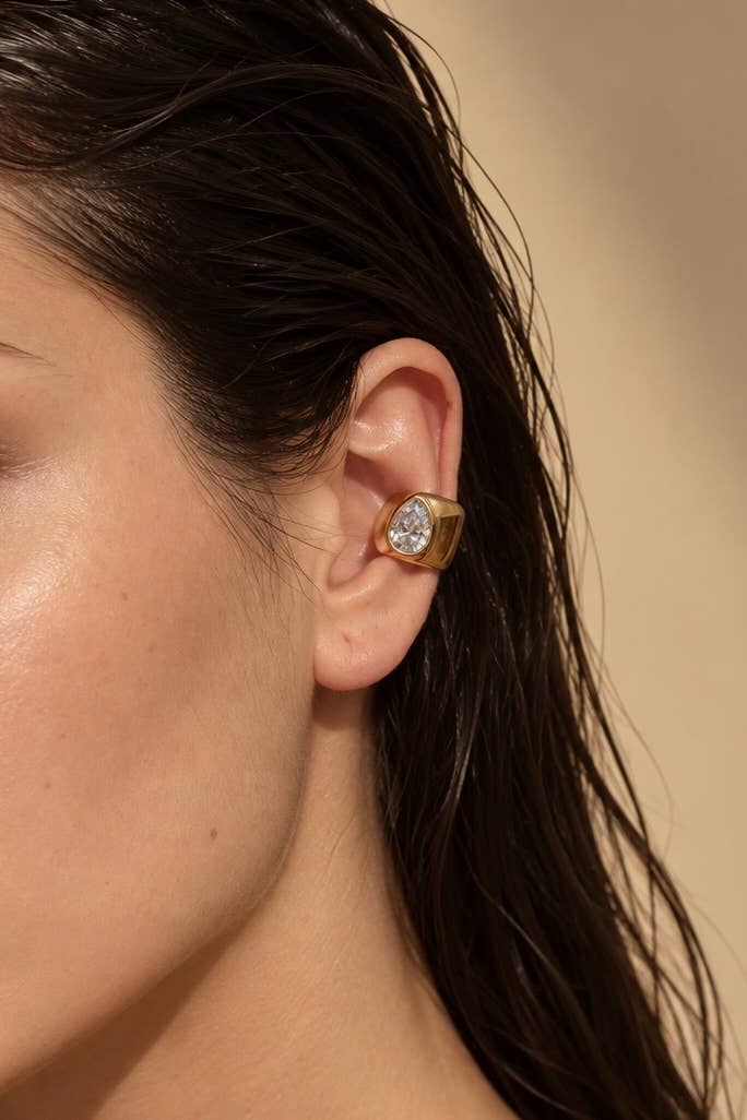 Earcuff épais à zircon poire en acier inoxydable 124AQ785