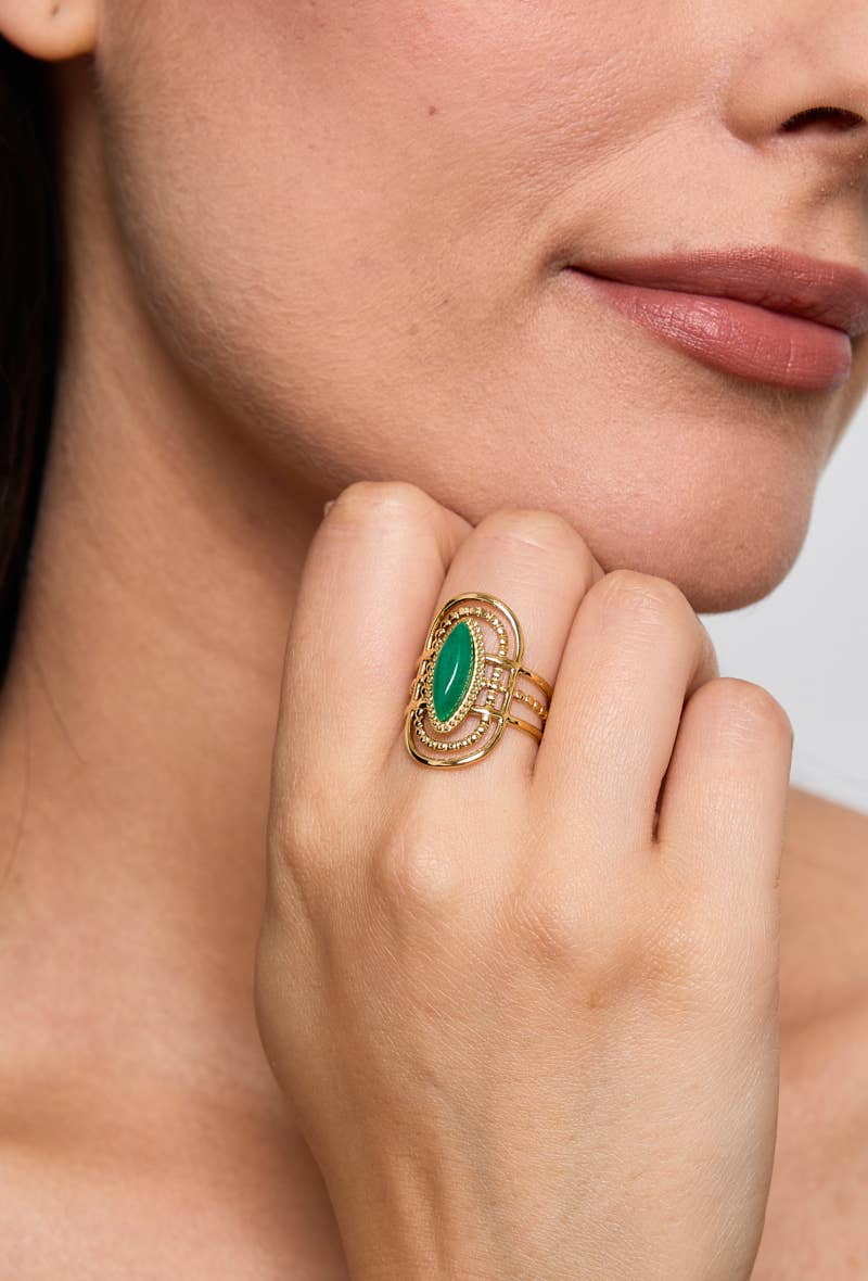 Bague avec pierre coloré en acier inoxydable 424RX89