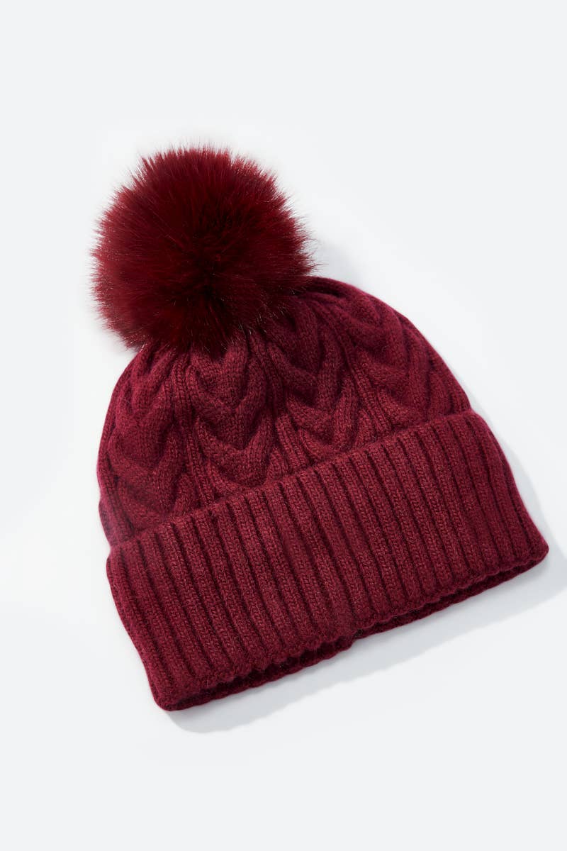 Cable-knit wool beanie with pom-pom MJ204SD