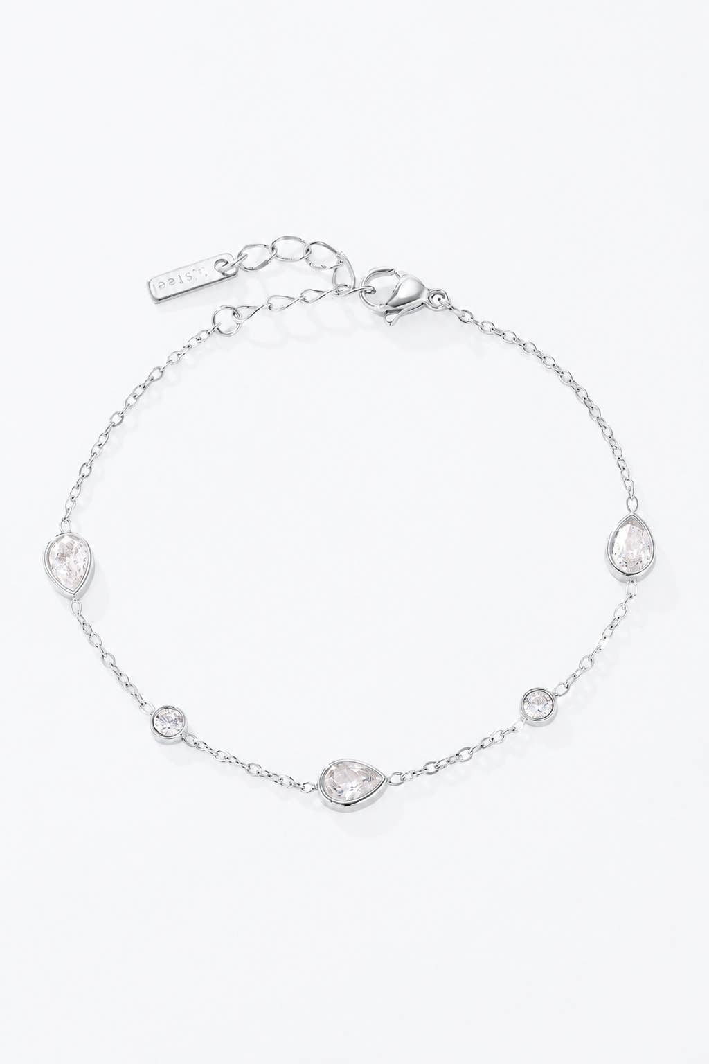 Stainless steel bracelet with pear and round zircons 324AQ530