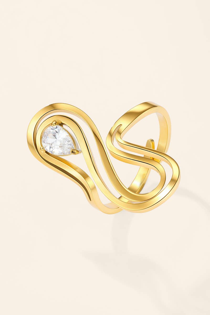 Bague ondulée à zircon poire en acier inoxydable 424AQ329