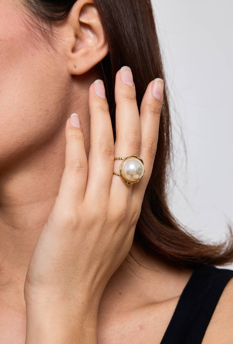 Bague avec perle en acier inoxydable 424RX24