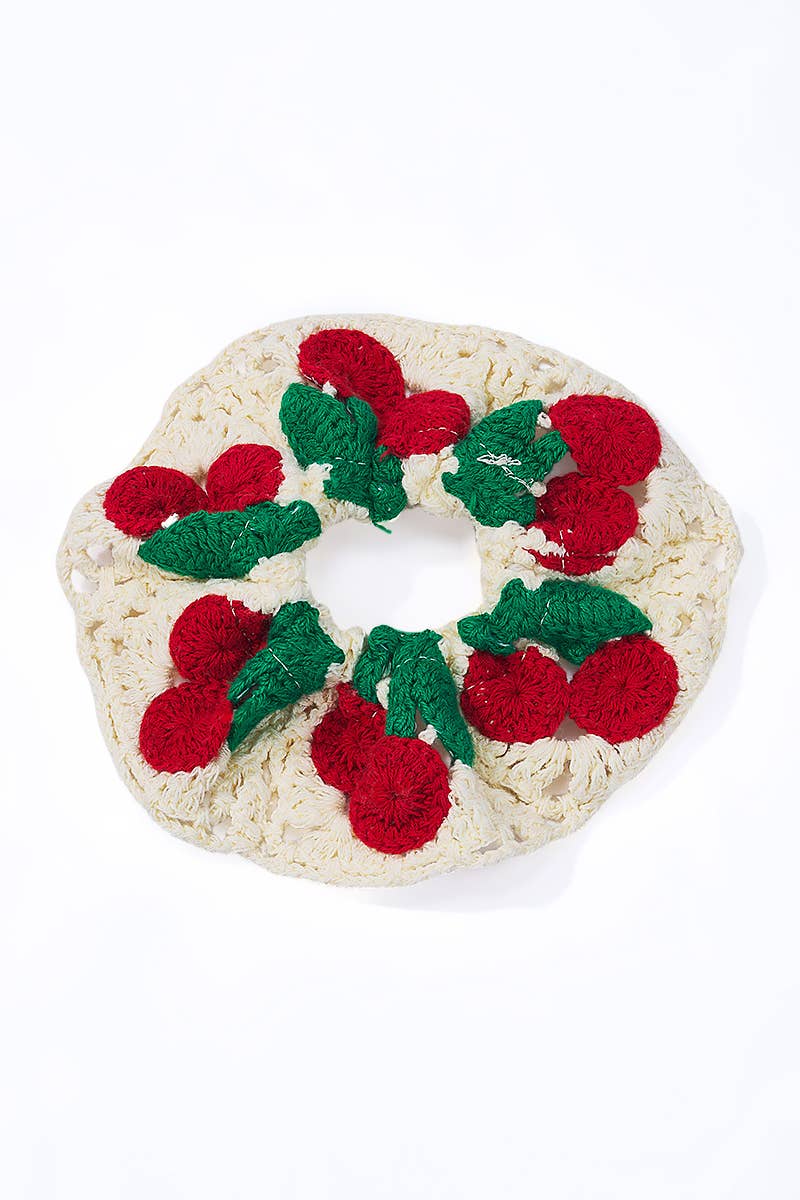 Crochet cherry scrunchie 12cm FQ104