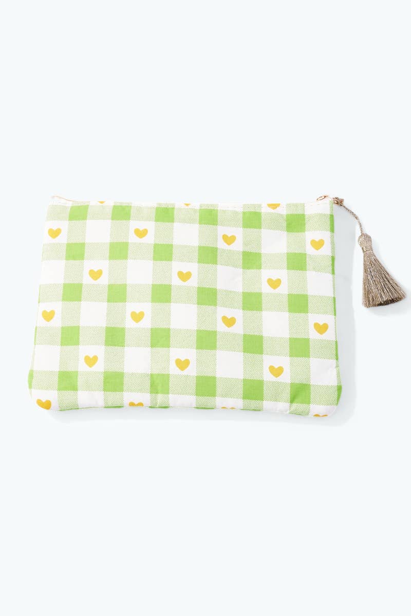 Heart gingham print pouch 21x16 cm CY70