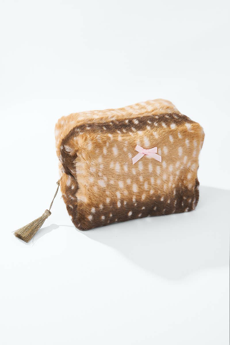 Trousse en fausse fourrure motif biche 17x11x10cm CY50
