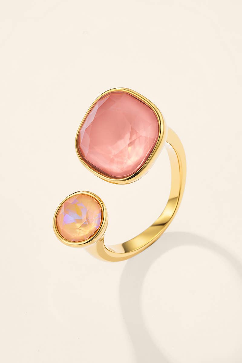 Bague ouverte duo zircons roses en acier inoxydable 424AQ388