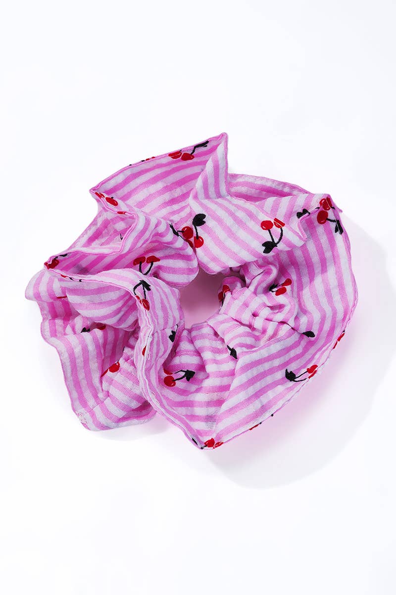 Cherry print striped scrunchie 12cm FQ208XQ