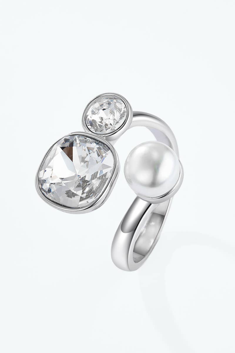 Bague trio zircons et perle en acier inoxydable 424AQ536