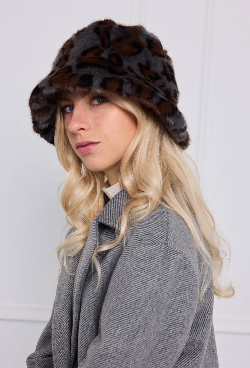 Faux leopard fur bucket hat MJ213SD