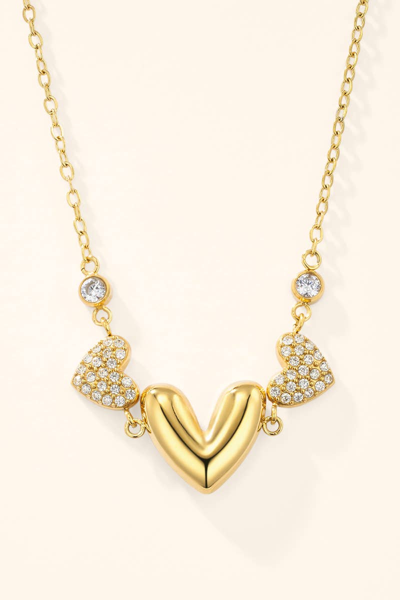 Collier triple cœurs et zircons en acier inoxydable 224AQ373