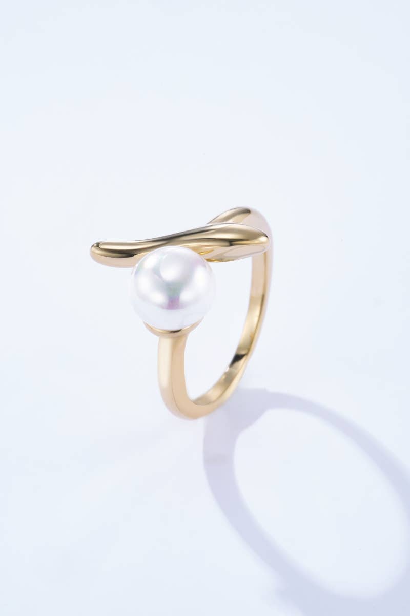 Bague ouverte asymétrique à perle en acier inoxydab 424AQ107