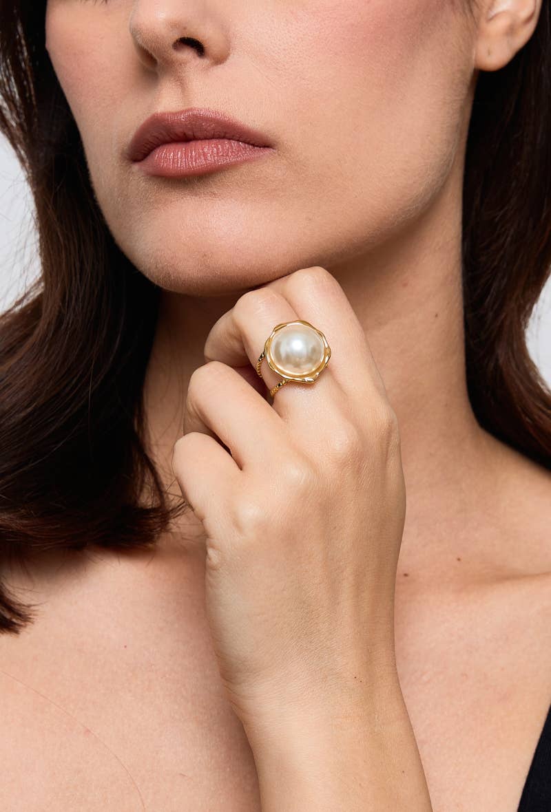 Bague avec perle en acier inoxydable 424RX24