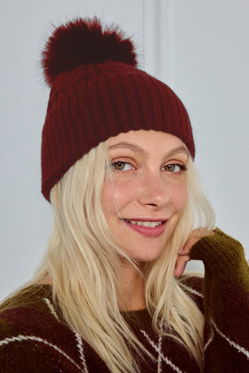 Cable-knit wool beanie with pom-pom MJ204SD