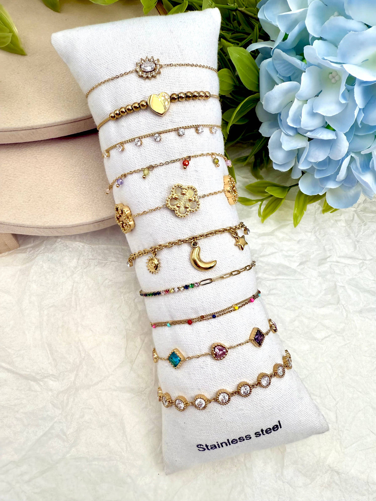 Set 10 bracelets en acier inoxydable sans présentoir SET338