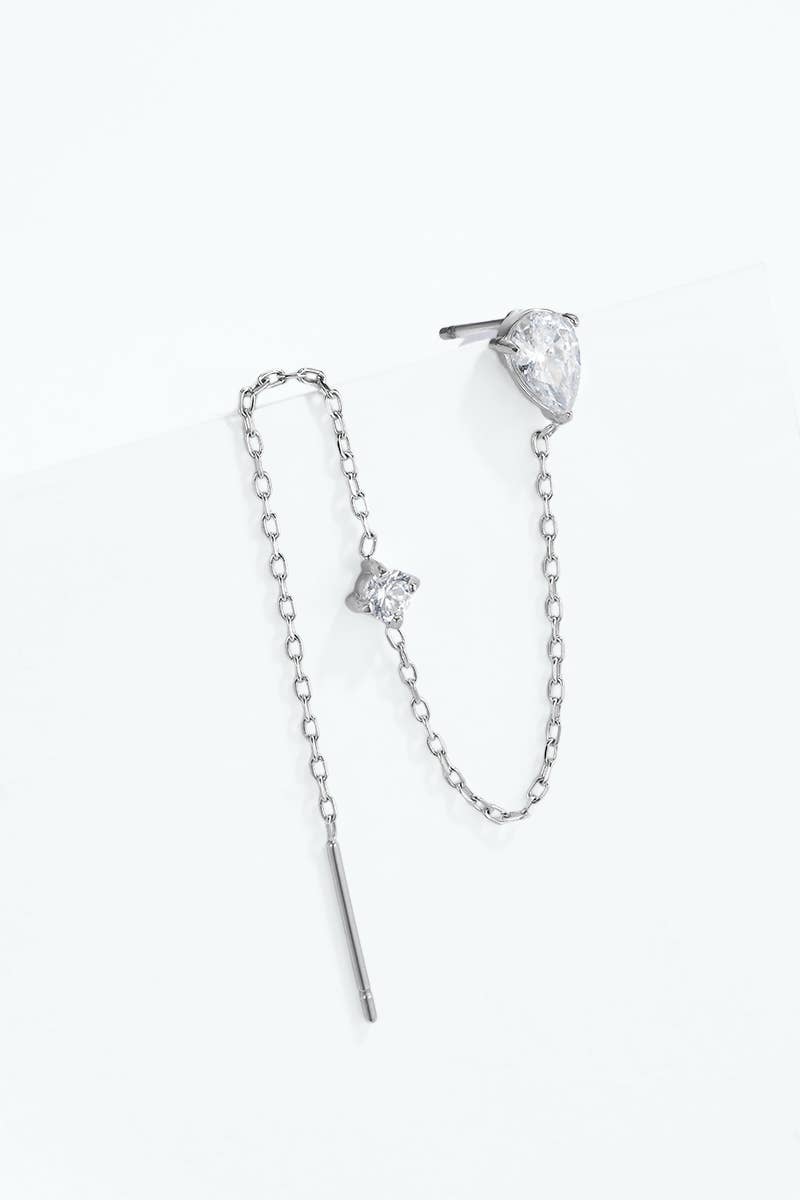 Double piercing zirconia hoop earring in steel 124AQ813