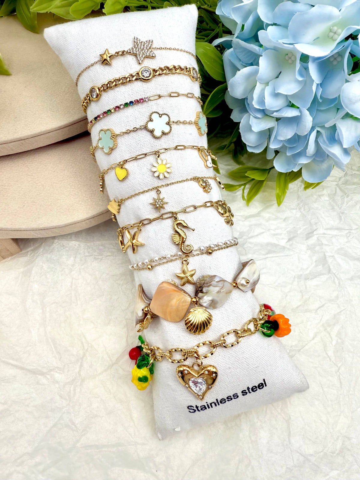 Set 10 bracelets en acier inoxydable sans présentoir SET341