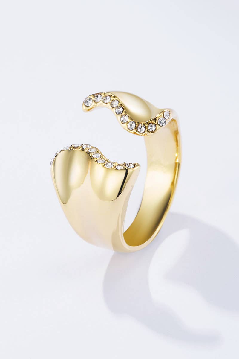 Stainless steel wavy pavé open ring 424AQ101