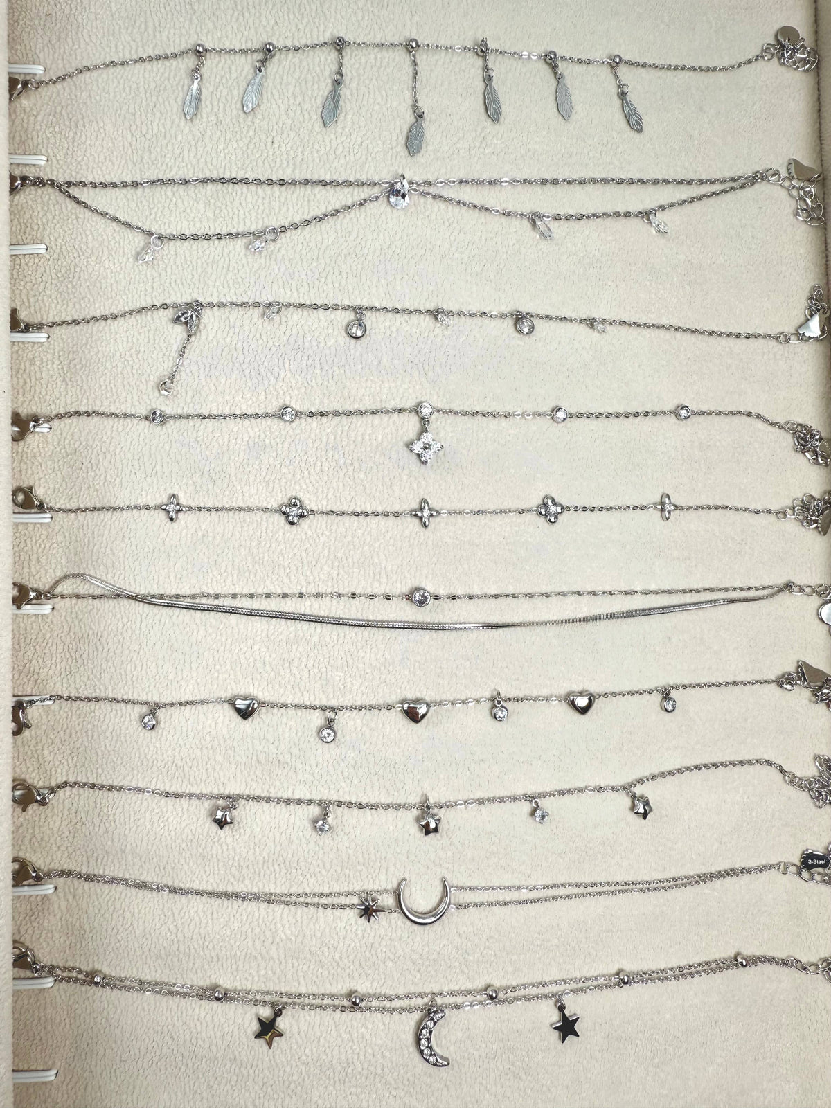 Set of 10 stainless steel anklets SET297