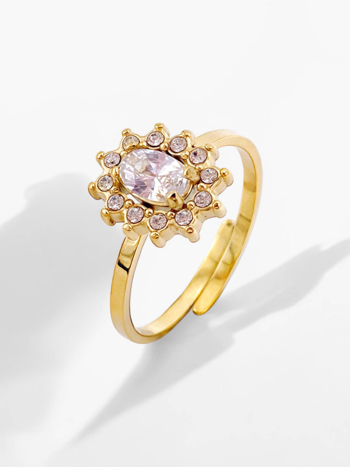 Bague avec pierre et strasses en acier inoxydable 424AQ14