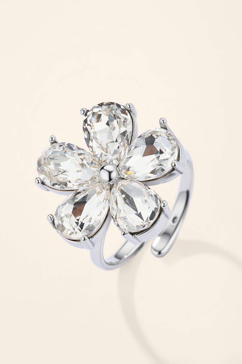 Stainless steel white zirconia flower ring 424AQ387