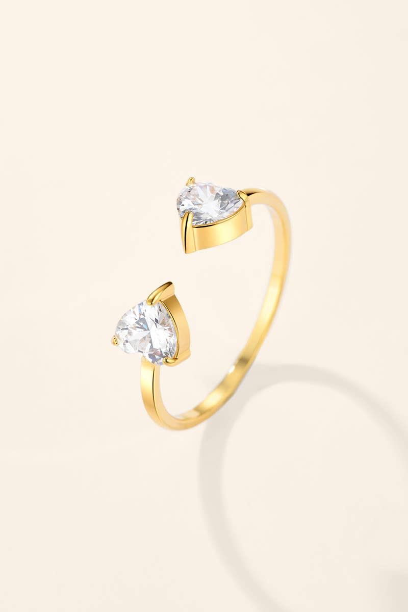 Bague Toi & Moi à zircons cœur en acier inoxydable 424AQ532