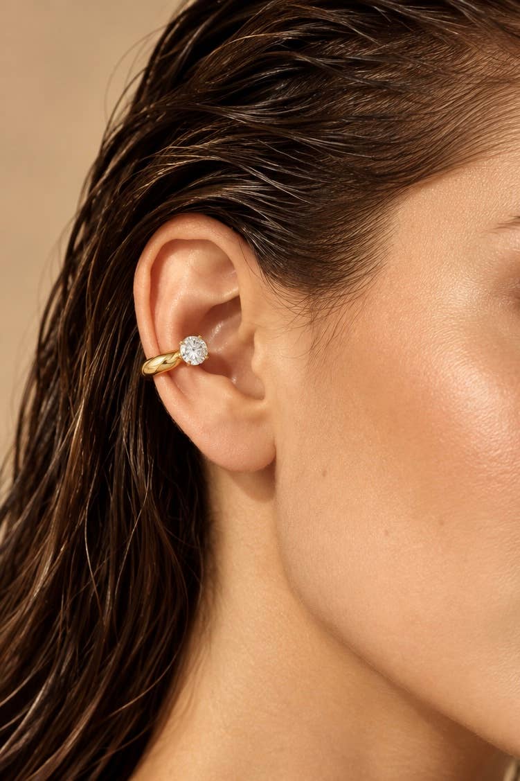 Earcuff épais à zircon serti en acier inoxydable 124AQ820
