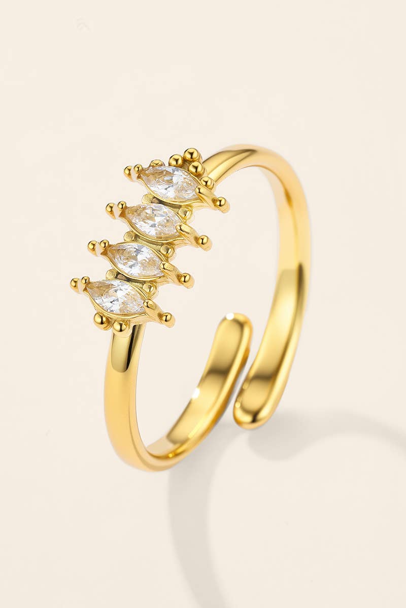 Stainless steel ring with four marquise-cut zircons 424AQ392