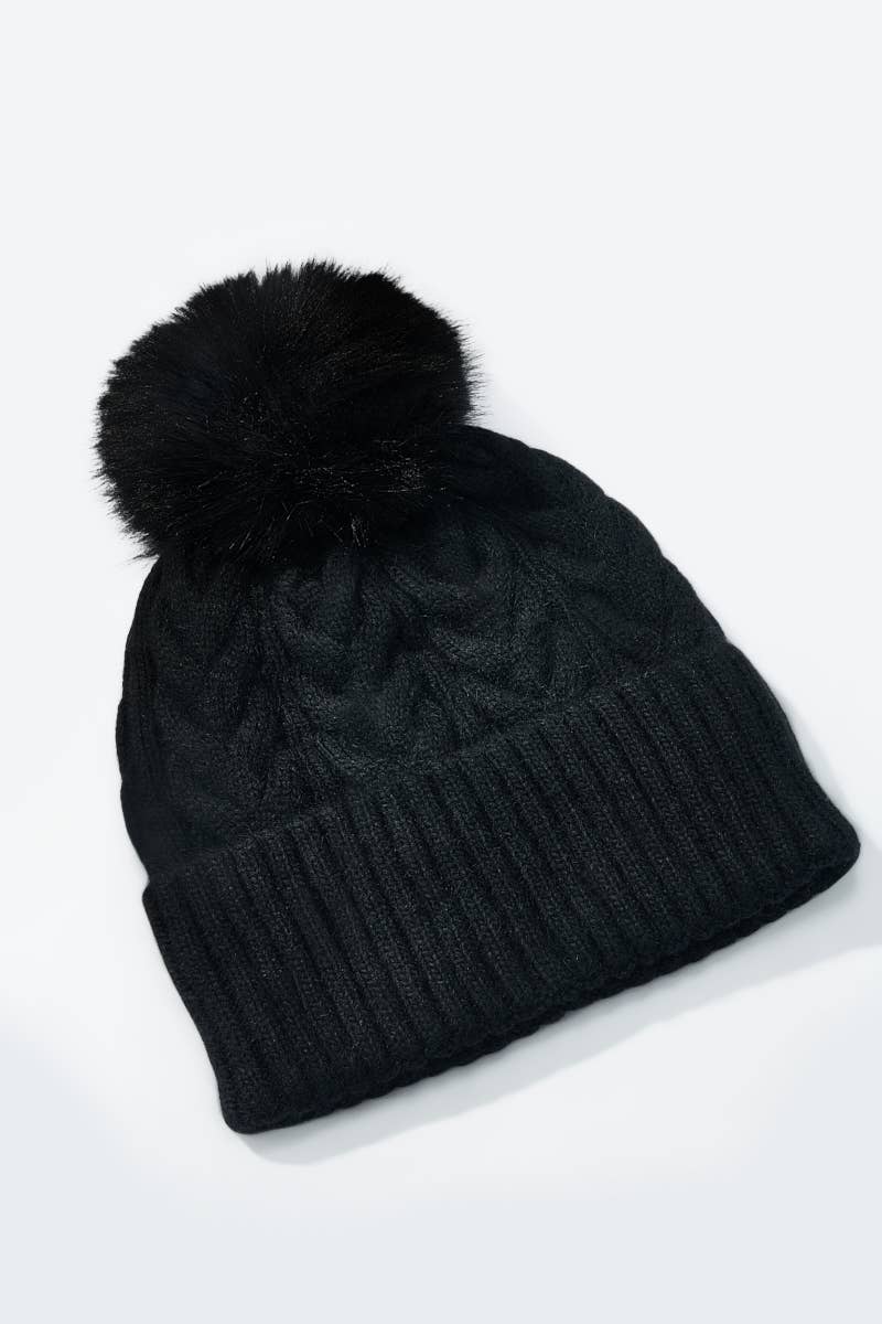 Cable-knit wool beanie with pom-pom MJ204SD