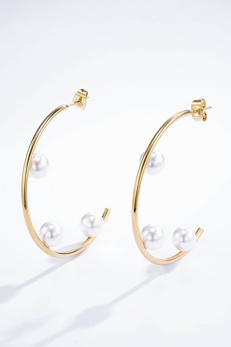 Boucles d'oreilles demi créoles en acier avec perles 124YC39