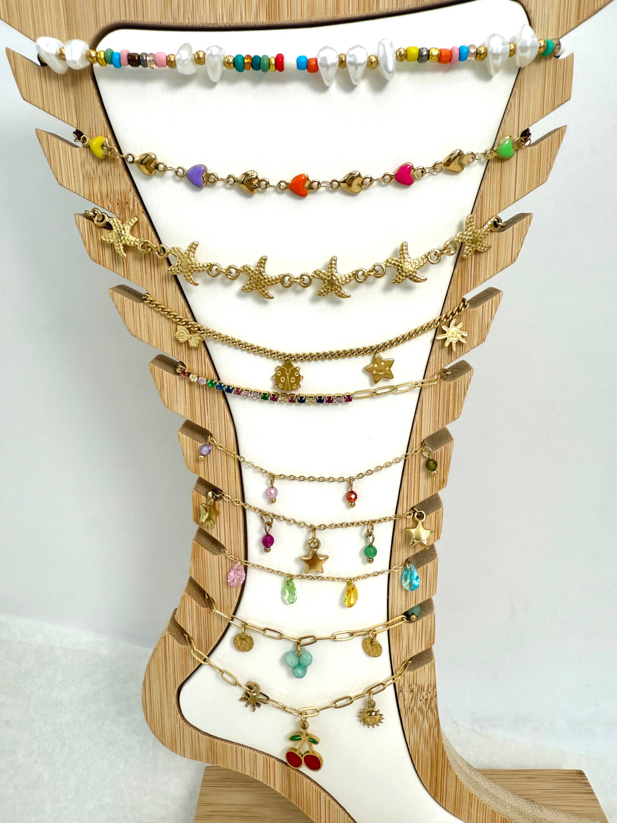 Set of 10 stainless steel anklets SET302
