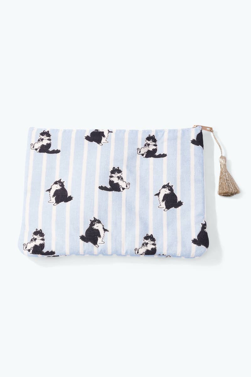 Striped cat-patterned pouch 21x16 cm CY67
