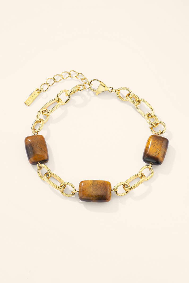 Stainless steel tiger's eye link bracelet 324AQ516