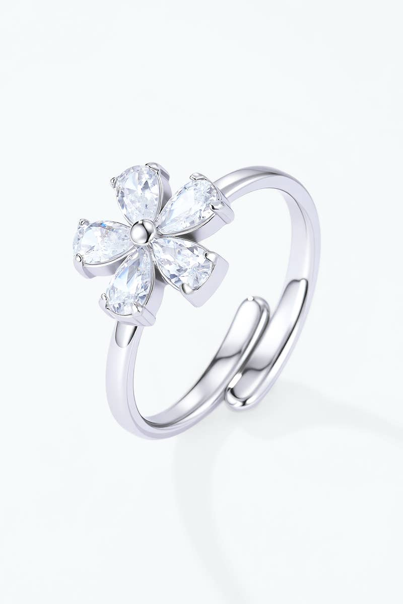 Stainless steel pear-cut cubic zirconia flower ring 424AQ336
