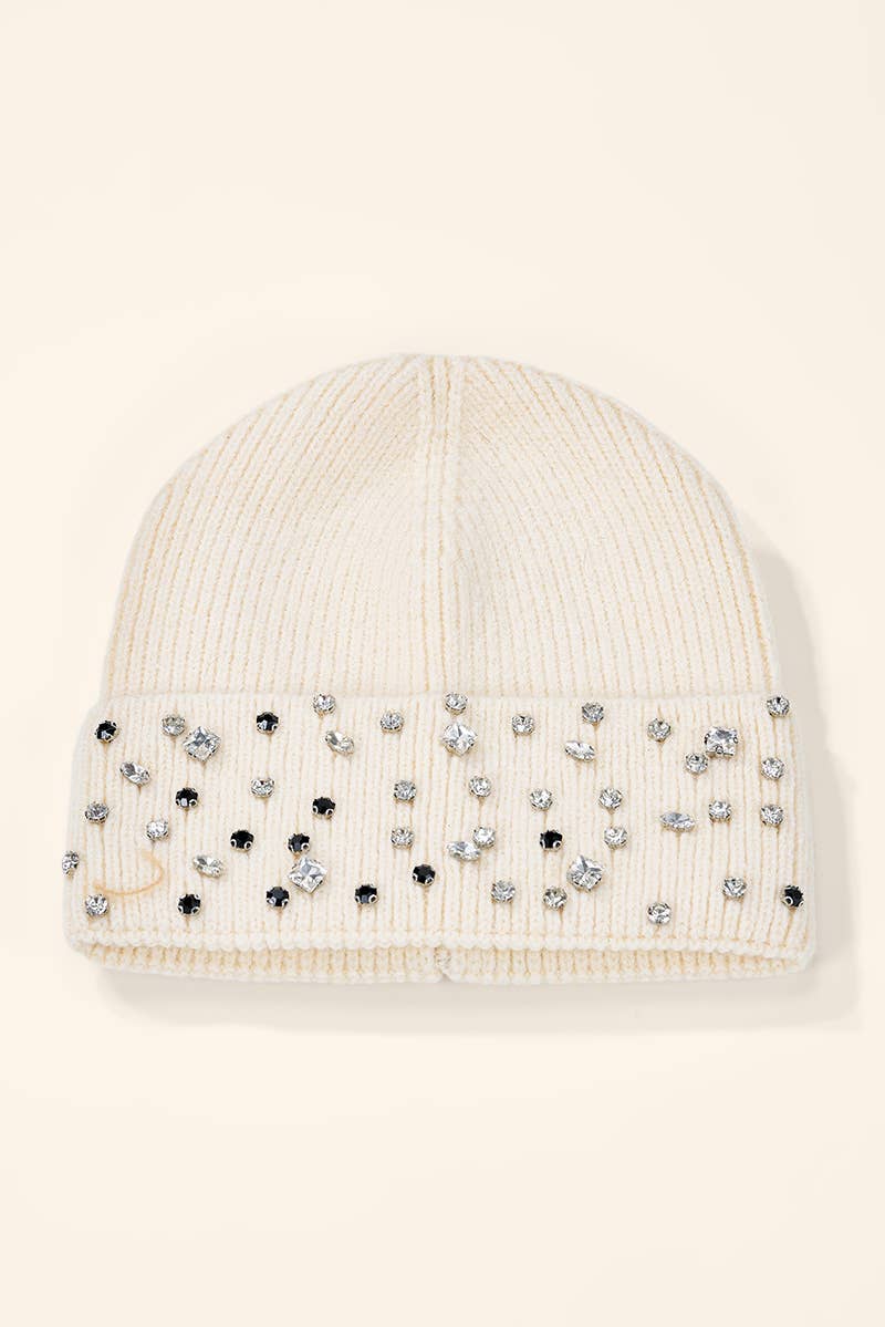 Rhinestone ribbed beanie MJ303SD