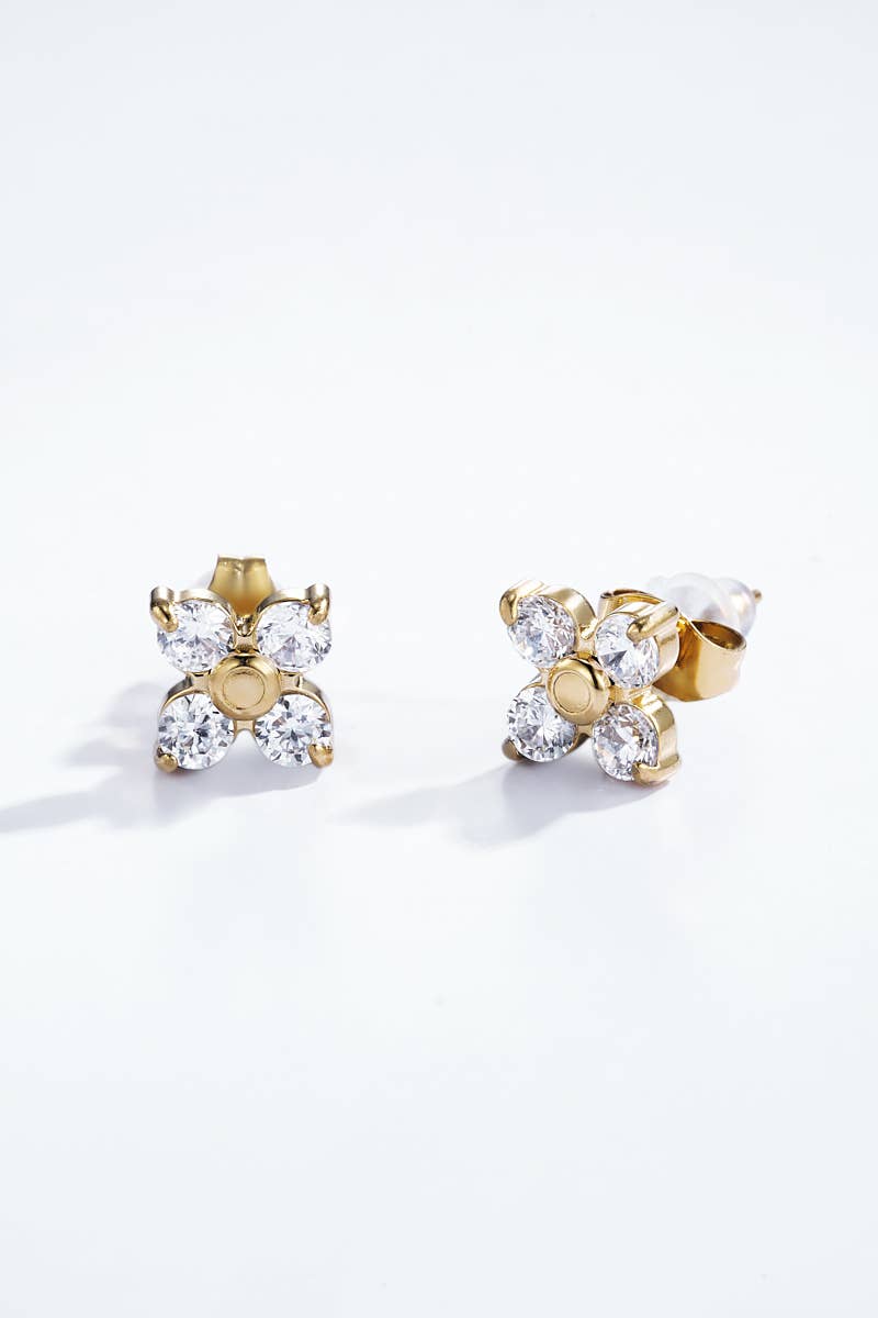 Boucles d'oreilles puces trèfle en zircons 124RX110