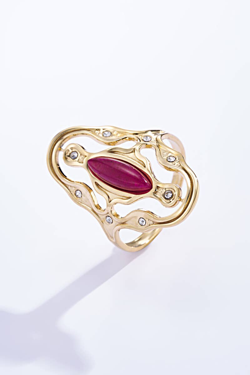Bague avec pierre colorée en acier inoxydable 424RX88