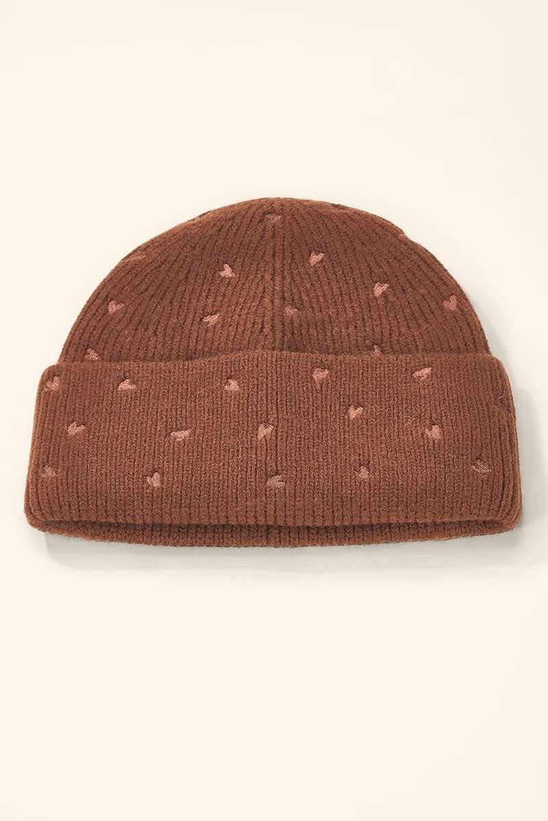 Ribbed beanie with small embroidered hearts MJ308SD