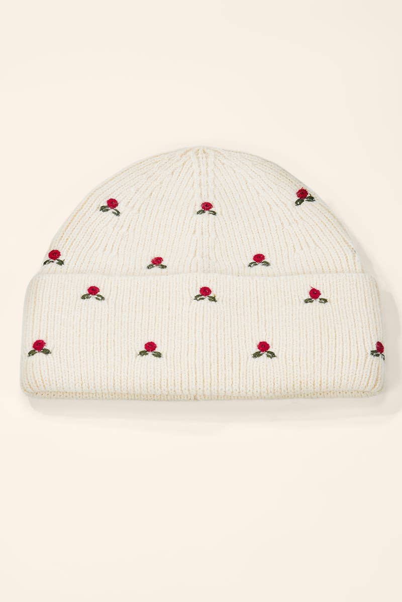 Bonnet côtelé à fleurs brodées MJ307SD