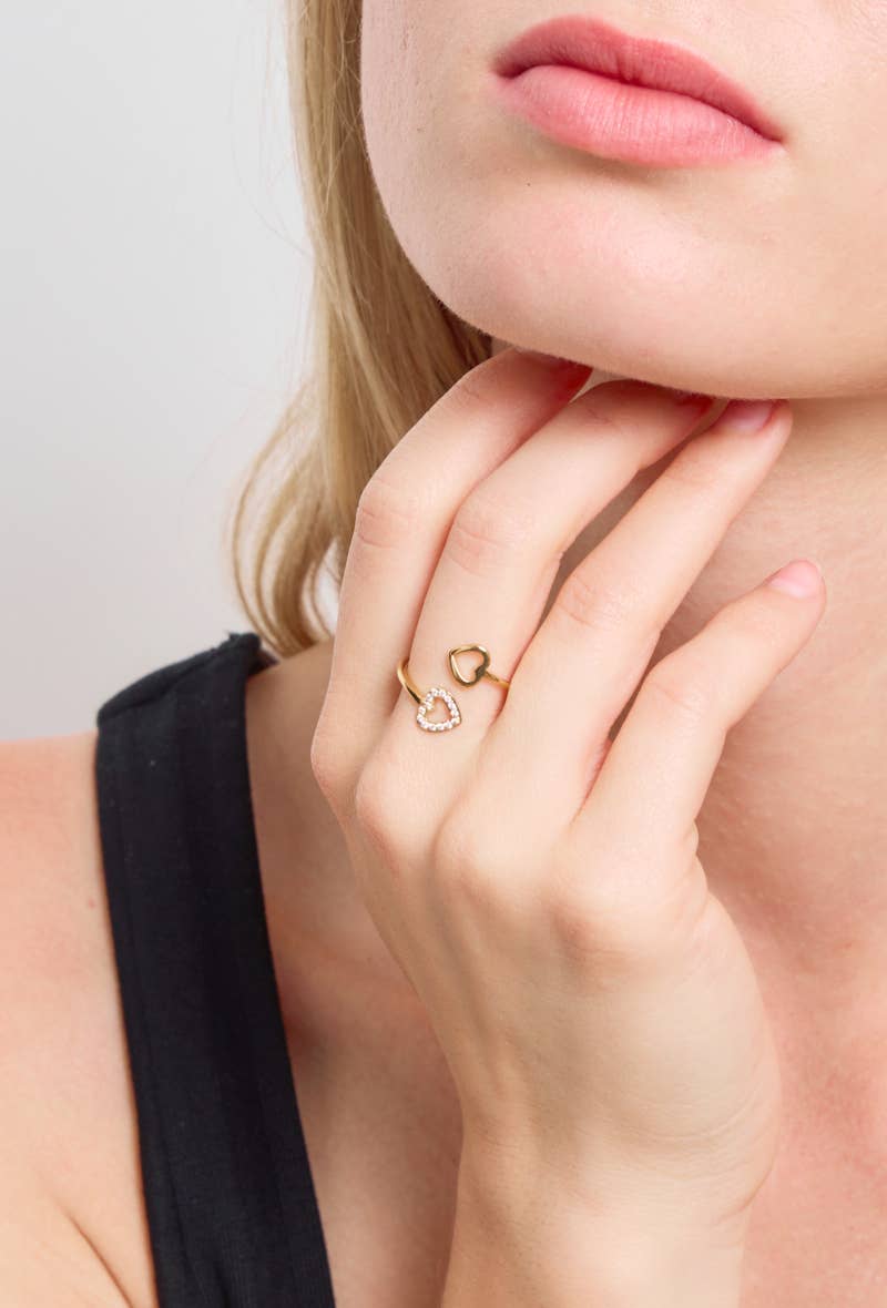 Bague cœur avec strass en acier inoxydable 424AQ61