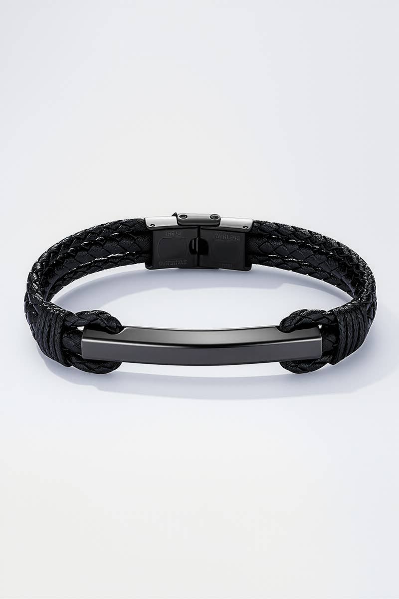 Bracelet en cuir et en acier inoxydable 324OP89