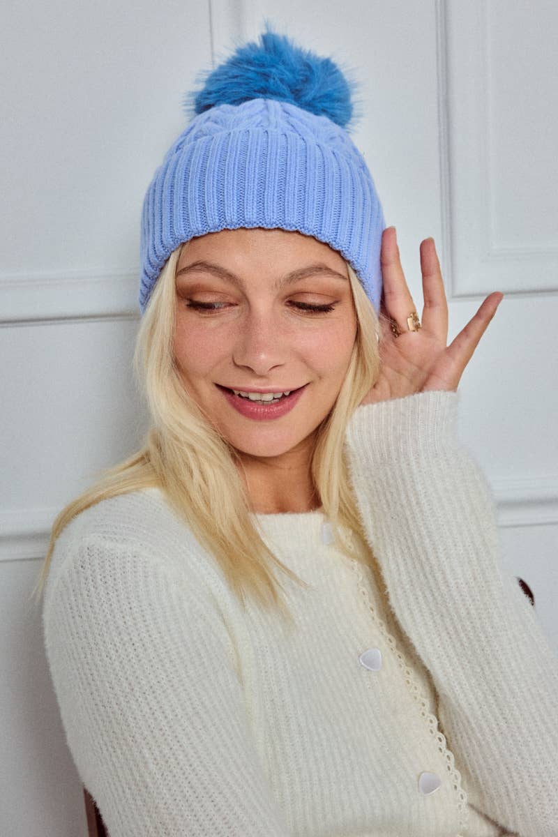 Cable-knit wool beanie with pom-pom MJ204SD