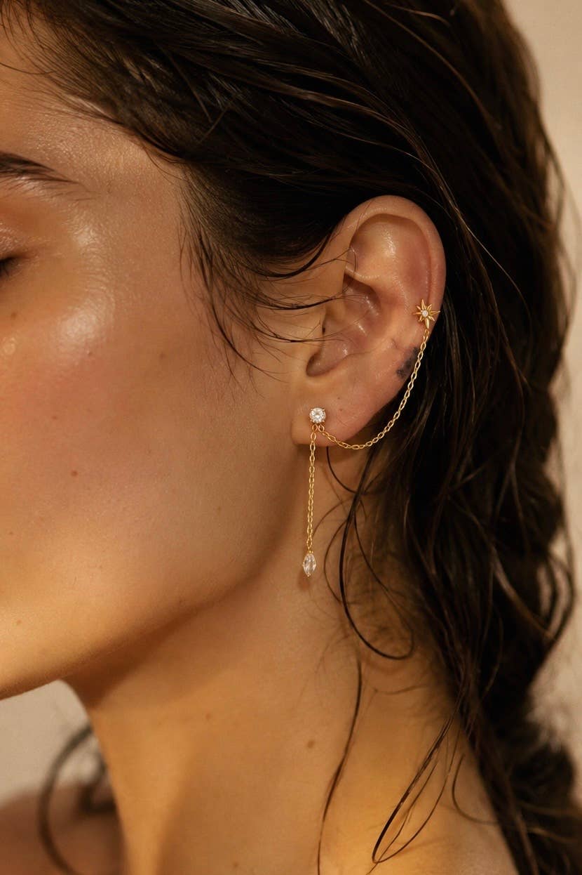 Boucle double piercing étoile en acier inoxydable 124AQ800
